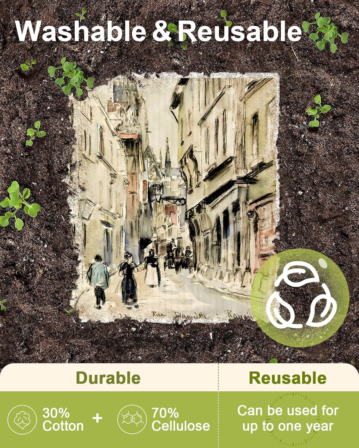 6 Pack Swedish Dishcloths for Kitchen - Reusable Dish Cloths for Washing Dishes Absorbent Cute Funny Kitchen Towels Cleaning Sponge, Green Artist