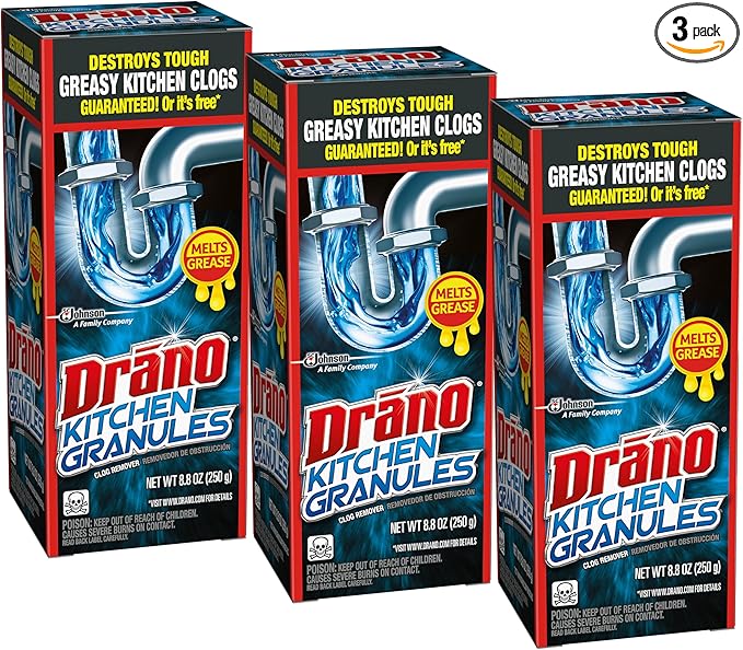 Drano Kitchen Granules Clog Remover, 8.8 oz (Pack of 3)