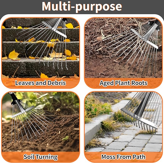 2 Packs Garden Rake for Leaves – Heavy Duty Metal Leaf Rake for Lawns with Adjustable Handle (33"-69") & Expandable Head (8"-15") – Durable for Lawn, Shrub, Garden Beds – Essential Gardening Tools