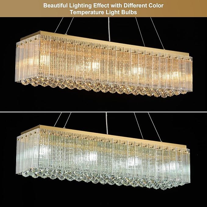 Gold 40 Inches Chandeliers for Dining Room, Modern Chandelier for Living Room, Island Light, Light Fixture for Entryway, Foyer, 8 Bulbs(Not Inclubed), E12 Base