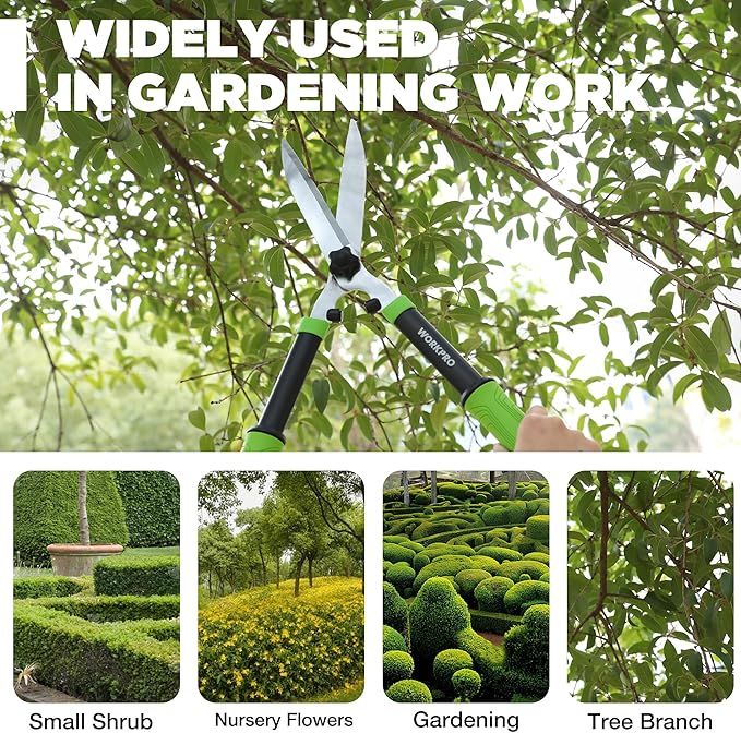 WORKPRO Hedge Shears, 23'' Manual Hedge Trimmers with Chrome Plated Steel Blade & Ergonomic Handle, Home Garden Pruner Hedge Clippers Perfect for Trimming Borders, Boxwood, and Tall Bushes
