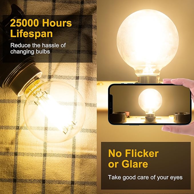 G16.5 Led Bulb, Small Round Edison Light Bulbs, Dimmable E12 Globe Clear Vanity Light Bulbs, 5w 4000k Vintage LED Filament Edison Bulb