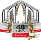 Lion Locks 48 Keyed Alike Padlocks with 2" Long Shackle, 96 Keys - Padlocks for Outdoor Use, Locks with Keys, Hardened Steel Case, Pick Resistant Brass Pin Cylinder for Hasp Latch, Locker, Gate