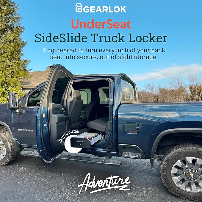 GearLok UnderSeat Truck Locker – Secure Under Seat Storage for Ford F-Series Trucks – Lockable Truck Organizers and Storage for Tools, Ammo and Equipment (Fits 41"x13"x4.5" Interior)