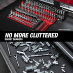 OEMTOOLS 22234 Socket Organizer, 6 Piece Socket Organizers, SAE and Metric, Socket Holders 1/4, 3/8, 1/2 Drive Sockets, Socket Holder for Toolbox, Red and Black