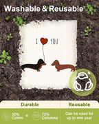 6 Pack Swedish Dishcloths for Kitchen - Reusable Dish Cloths for Washing Dishes Absorbent Cute Funny Kitchen Towels Cleaning Sponge, Love Dachshund