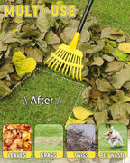 Garden Leaf Rake, 8.7” Wide Metal Rake with 11 Teeth, 59" Adjustable Long Handle, Heavy Duty Lightweight Leaf Rakes for Small Lawn Yard Shrub,Tight Spot Garden Bed Leaf Debris Picking Cleaning
