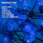 HLO Lighting Set of 25 Blue C9 Faceted LED Christmas Light Bulbs for Indoor & Outdoor Use | Durable Replacement Bulbs