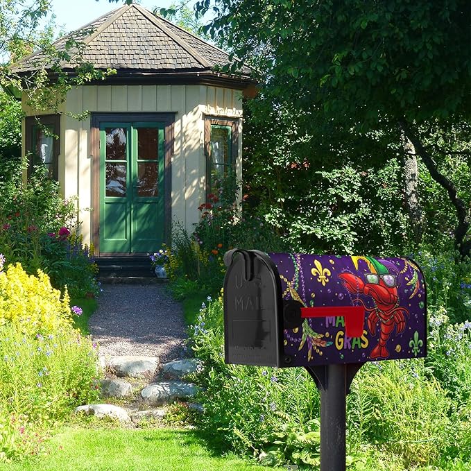 Mardi Gras Mailbox Cover Magnetic Standard Size 21x18 Inch Crawfish Carnival Beads Mailbox Covers Letter Box Wraps for Holiday Outdoor Garden Yard Decor