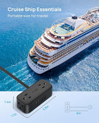 TROND Outlet Extender with 6 Inch Cord, Multi Plug Wall Outlet with 4 Electrical Sockets and 4 USB Ports, Wall Mountable, Flat Plug Adapter for Home Office Travel, Cruise Ship Essentials, Black