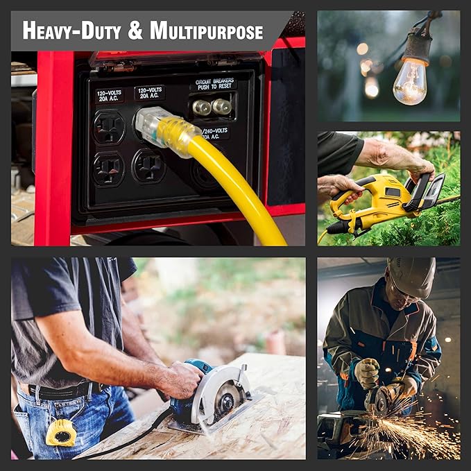 Outdoor Extension Cord Waterproof (50 ft) 12 Gauge Heavy Duty Extension Cord Splitter - Lighted Outdoor Extension Cords with Multiple Outlets - Watts Wire - 50' Grounded - extensiones electricas