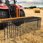 60 Inch 3 Point Tractor Rake, Pine Straw Needle Rake, Durable Powder Coated Steel Spring Landscape Rakes Fit for Cat0, Cat1, Orange