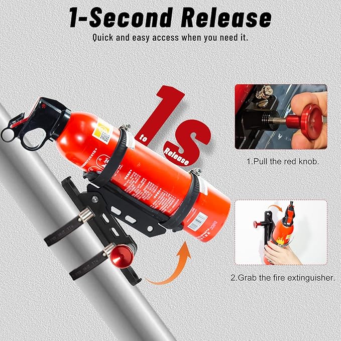 Fire Extinguisher Mount for Vehicle - Quick Release Fire Extinguisher Bracket Holder for Jeep Wrangler JT, TJ, JL, JKU, UTV, Polaris RZR, Ranger, Can-Am X3, Yamaha, ATV, Tractor – Corrosion-Resistant