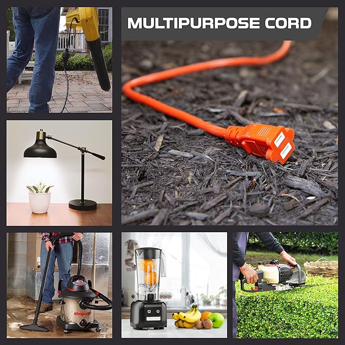 Iron Forge Cable 50 ft Outdoor Extension Cord 2 Prong, 16/2 SJTW Weatherproof Extension Cord Orange 50 Foot, Durable Power Cable for Outdoor Lights, Lawnmower & Home Office - ETL Certified