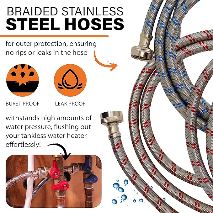 DrainX Tankless Water Heater Flush Kit with Gallon of Certified Liquid Descaling Solution for 4 Uses and 1/6HP Extra Strength Pump