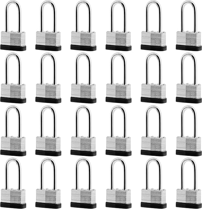 24-Pack Keyed Alike Laminated Steel Padlocks Keys, 1-3/4" Wide, Heavy Duty Long Pad Lock Set with Same Keys
