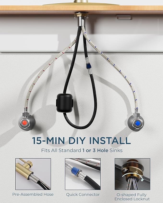 Kitchen Faucet with Pull Down Sprayer, Gold High Arc Stainless Steel Classic Sink Faucet, Single Handle with Deck Plate for 1 or 3 Hole Sinks for RV Bar Laundry Farmhouse