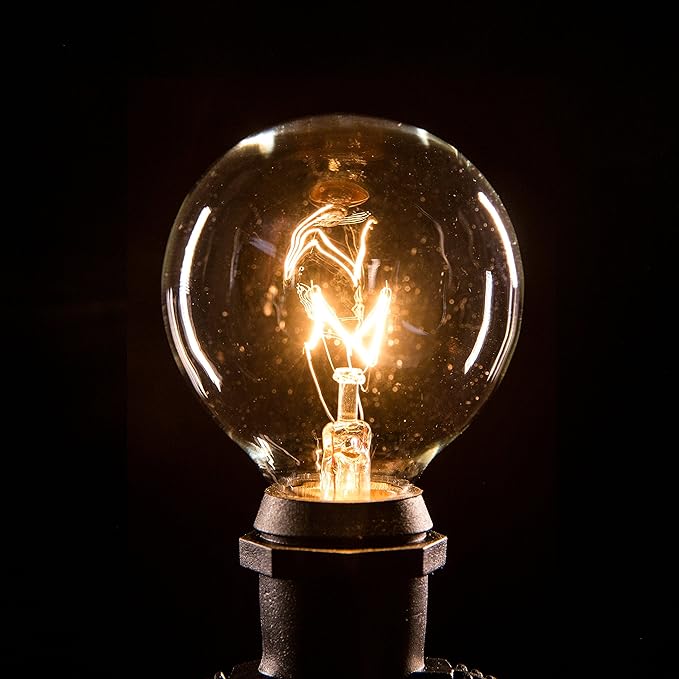 Hometown Evolution, Inc. 100 Foot C9 Commercial Exterior Globe String Lights with 80 G50 2 Inch Clear Bulbs (Black Wire) for Weatherproof Heavy Duty Vintage Outside Lighting