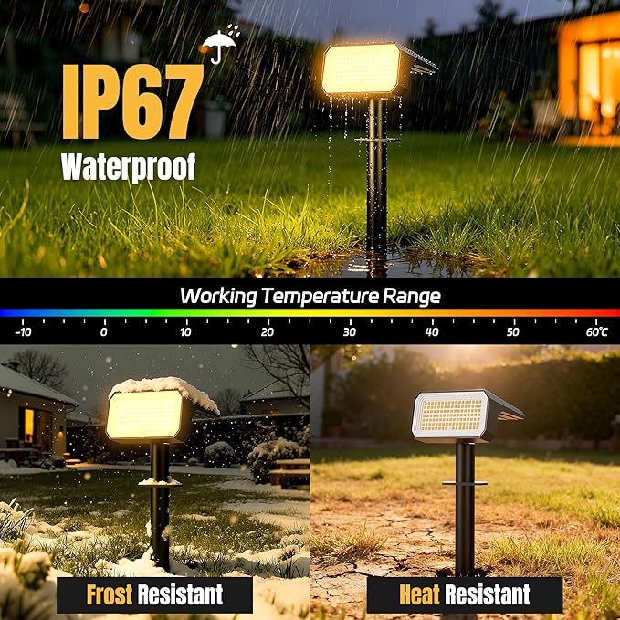 Solar Spot Lights Outdoor, [4 pack/118 LED] 4 Modes Auto On/Off Solar Landscape Spotlights, Ip67 Waterproof Solor Powered Pathway Lights for Outside Yard Garden Walkway Tree Patio (Warm White)