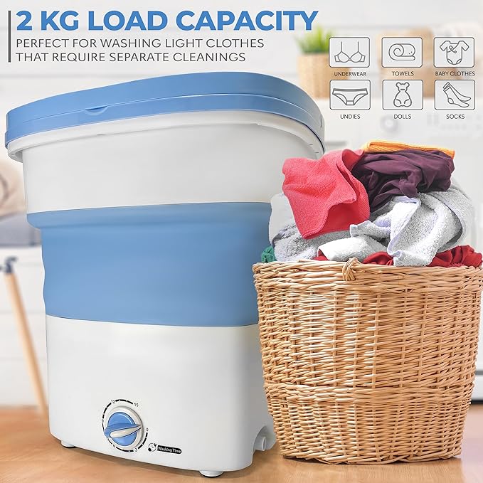 PURE CLEAN Portable Washing Machine Mini Washer Lightweight Collapsible Bucket - Perfect for Camping, Travelling, Apartment