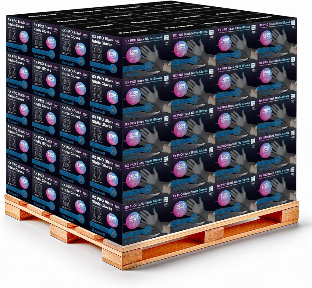 Raxwell Heavy Duty Disposable Gloves Latex Free | 5.5 Mil Black Nitrile Gloves | Powder Free Chemical Resistant Gloves