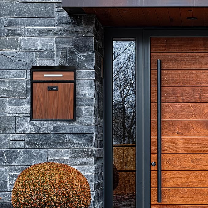 Combination Lock Wall-Mount Mailbox, Wood Vintage Metal Mailboxes for Outside, Security Drop Box with Lock, Large Capacity Mounted Mailbox, Heavy Duty Thickened Mailbox