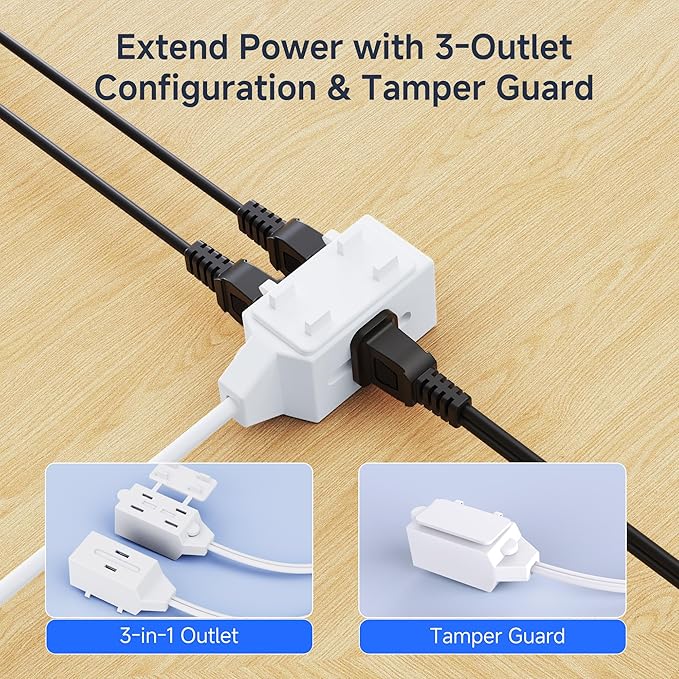 [UL Listed] Cable Matters 2-Pack 16 AWG 2 Prong Long Extension Cord 15 ft, 13A 3-Outlet Extension Cords with Tamper Guard, 13 Amp, 1625 Watts, White
