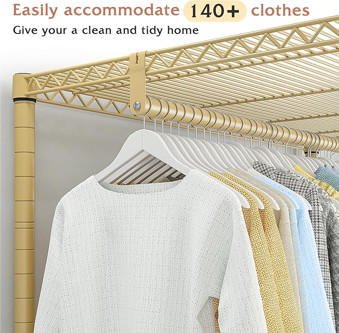 Raybee Clothing Rack with Wheels,Clothes Rack for Hanging Clothes,Portable Closet,2 Shelves,Yellow