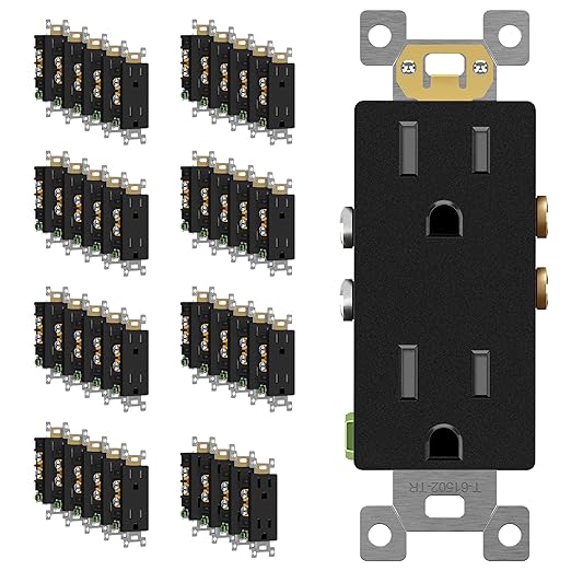 ENERLITES 40 Pack Matte Black Decorator Receptacle, Standard Electrical Wall Outlet, 15A 125V, Self-Grounding, 2-Pole, 3-Wire, 5-15R, UL Listed, 61502-TR-MBK, Tamper Resistant