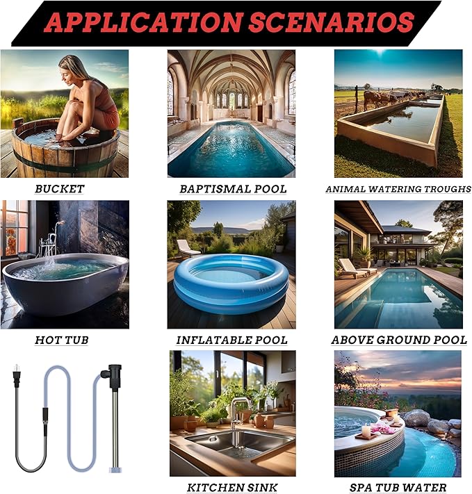 1800W Swimming Pool Immersion Water Heater with Wifi Timer & Auto Shut Off – Submersible Electric Heater for Above-Ground Pool, Hot Tub, Bucket, Baptismal Pool, Bucket, Baptistry & Bathtub