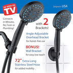 Hotel Spa AquaCare High Pressure 8-mode Handheld Shower Head, Anti-clog Nozzles - Built-in Power Wash to Clean Tub, Tile & Pets, Extra Long 6 ft. Stainless Steel Hose, Wall & Overhead Brackets