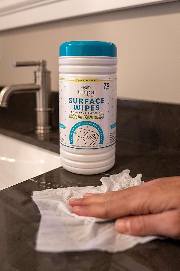 6 Pack Surface Cleaning Wipes with Bleach, All-Purpose Cleaner for Bathroom, Kitchen, Office, 450 Count Canister, Fresh Scent, 7.5" x 7" Sheet, Lint Free & Durable