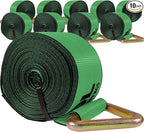 US Cargo Control 4" x 30' Winch Straps with D-Rings (10-Pack), 5,400 LBS Working Load Limit, Heavy Duty Flatbed Tie Downs, Green 4 Inch Straps for Flatbed Trailers, Trucks, and Cargo Securement