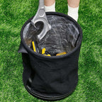 1 Pack Utility Canvas Tool Bucket 15 x 12 All Purpose Canvas Bucket Bag, Truck Tool Organizer with Plastic Bottom Metal Hook for Store Work Accessory, Load Capacity up to 150 Lbs (Black)