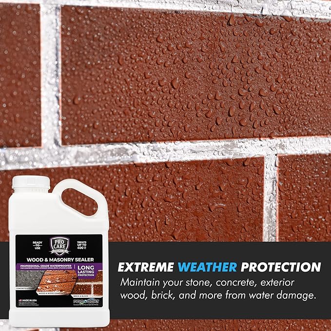 ProCare Premium Masonry and Wood Floor Sealer - Outdoor Waterproof Protectant for Concrete, Stone, Exterior Wood, Brick, Stucco - Weatherproof Clear Silicone Sealant - Made in The USA (1 Gallon)