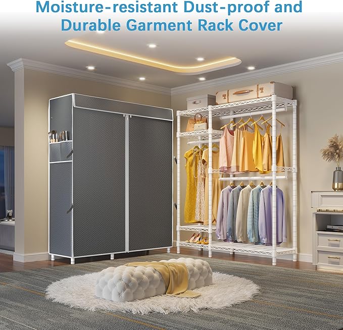 VIPEK V2C Heavy Duty Clothes Rack with Upgraded Polyester Cover, Metal Portable Closet with Adjustable Shelves & Hanging Rods, Freestanding Wardrobe Closet for Bedroom, Max Load 700LBS