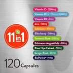 11 in 1 Multivitamin Immune Defense Supplement - Immune Booster Capsules with Vitamin D3, Vitamin B6, Echinacea, Turmeric, Rose-HIPS, Selenium, BioPerine, Ginger, Elderberry Vitamin C and Zinc