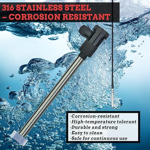 1500W Bathtub 316SS Immersion Water Heater with Temp Control & GFCI – Submersible Electric Heater for Hot Tub, Spa, Bucket, Baptistry, Above-Ground Pool, Inflatable Pool and Swimming Pool