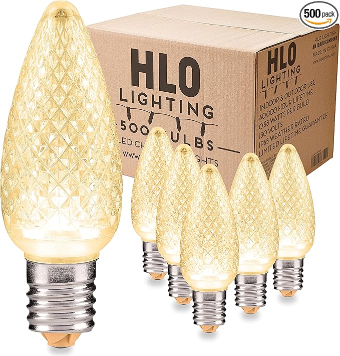 HLO Lighting Set of 500 Sun Warm White C9 Faceted LED Christmas Light Bulbs for Indoor & Outdoor Use | Durable Replacement Bulb