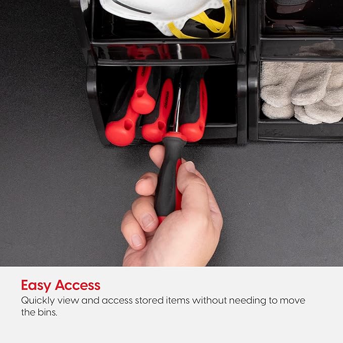 IRIS USA Extra Small Stackable Storage Bins, 24-Pack, 5.5 x 4.5 x 3 inch, |Made in USA|, Plastic Open Front Shelf Bin for Organizing Parts, Hardware, Tools, Supplies, Garage Shelf, Pantry - Black