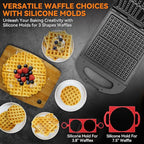Baker's Friend Multi Shapes Waffle Iron Combo - Mini, American Classic, Belgian & Chaffle Maker, 2 Silicone Molds, Graphite