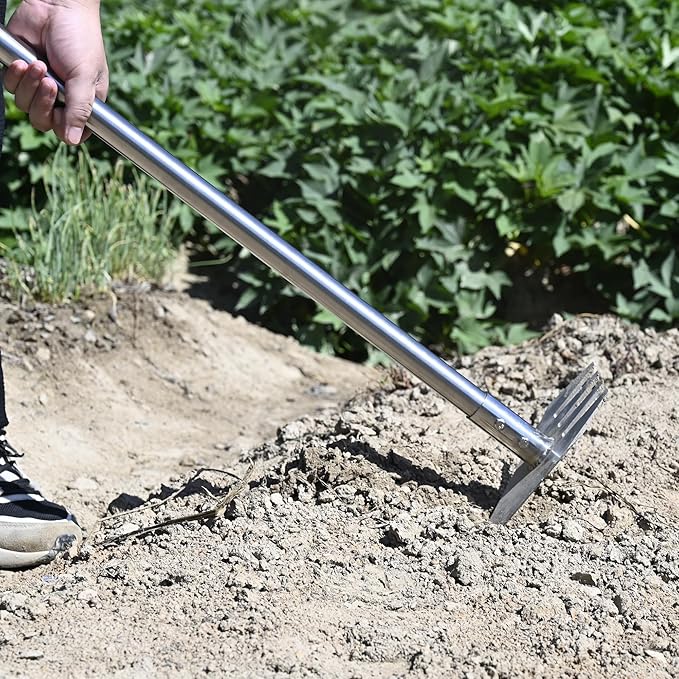 4-in-1 Garden Hoe Tool and Weeder, 56 Inch Ergonomic Long Handle Cultivator with Sharp Stainless Steel Blade, Heavy Duty Garden Hand Tiller for Weeding, Digging, Loosening Soil,Removing Moss