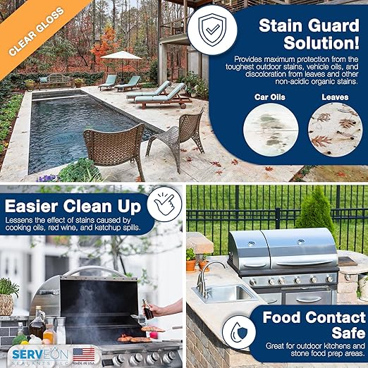 Natural Stone Sealer Plus Stain Guard (Clear Gloss Finish) Commercial Grade Outdoor Indoor Waterproof Grout Sealer Protects Pavers Pools Patios Landscape Stones (1 Gallon) H2700S