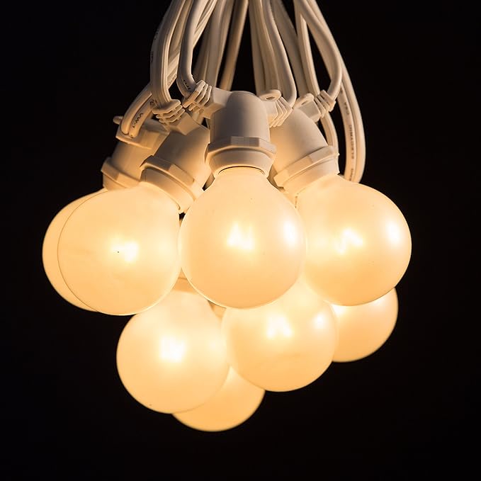 Hometown Evolution, Inc. 50 Foot C9 Commercial Exterior Globe String Lights with 40 G50 2 Inch White Satin Bulbs (White Wire) for Weatherproof Heavy Duty Vintage Outside Lighting