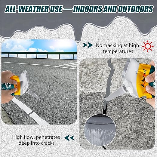 Concrete Crack Filler, Exterior Cement Crack Filler, Self-Leveling Cement Crack Repair Sealant, Fast Drying, Effectively Repairs Cracks in Driveways, Patios, Sidewalks, and Asphalt Pavements - 3 pcs