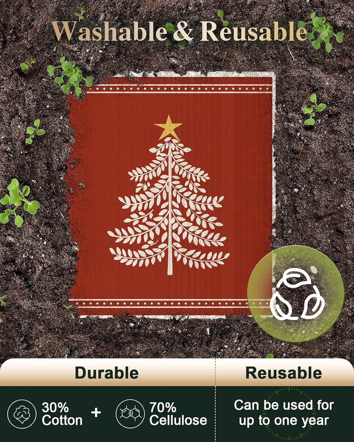 6 Pack Christmas Swedish Dishcloths for Kitchen - Reusable Dish Cloths for Washing Dishes Absorbent Cute Holiday Kitchen Towels Cleaning Sponge, Red Xmas Theme