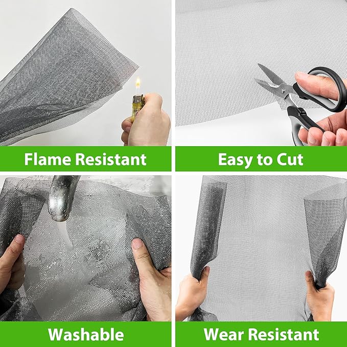 Replacement Window Screens, 59X106 Inch Durable Window Screen Mesh for Patio Porch Door Windows, DIY Adjustable Fiberglass Screen Repair Kit Sliding Net Roll Pet, Gray by Ouskr