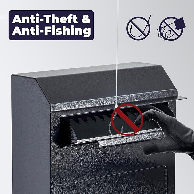 Volcora Key Drop Box with Lock, Drop Slot Depository Safe Box Digital Keypad, Outdoor Waterproof Money Drop Safe for Business, Cash Drop Box, Wall Mount Mailbox, Electronic Programmable Lock, Black