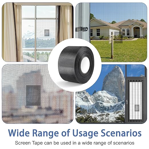 MoHern 2 in x 49 FT Window Screen Repair Kit, Screen Repair Tape Magic Mesh, Strong Adhesive, Waterproof, High Viscosity Screen Patch Repair Kit, Black