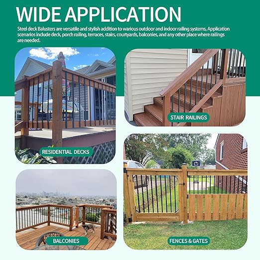Black Metal Deck Balusters 32", Deck Railing and Indoor Stairs Railing,Hollow Rectangular Stair Railing with Screws for Deck Railing and Outdoor Porch-25Pack